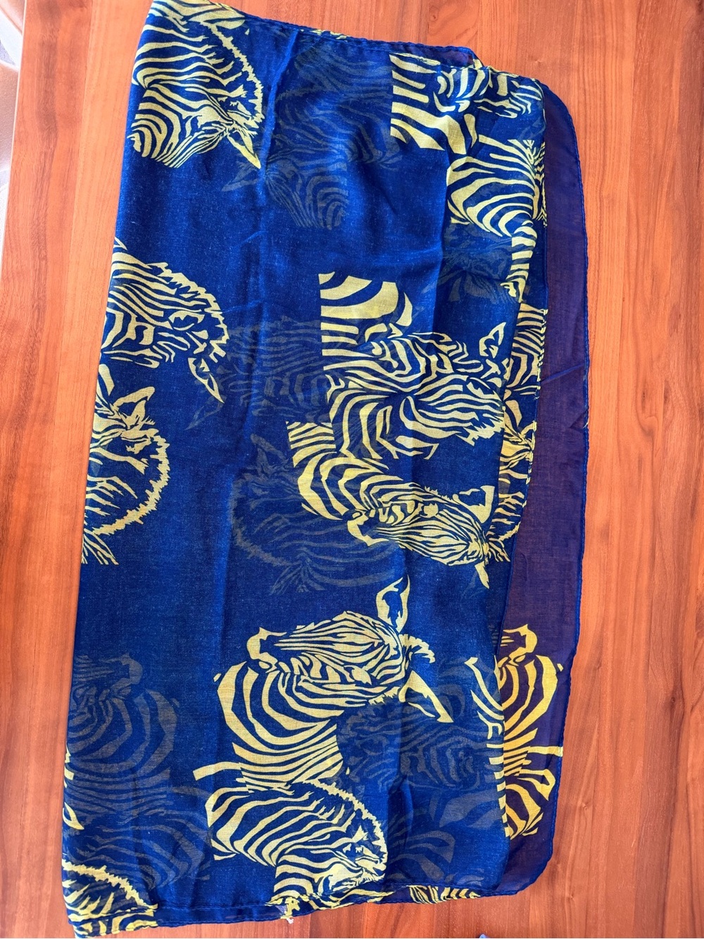Blue & Yellow Zebra Print Scarf/Wrap/Sarong. 35” x80”. Semi Sheer; drapes well.